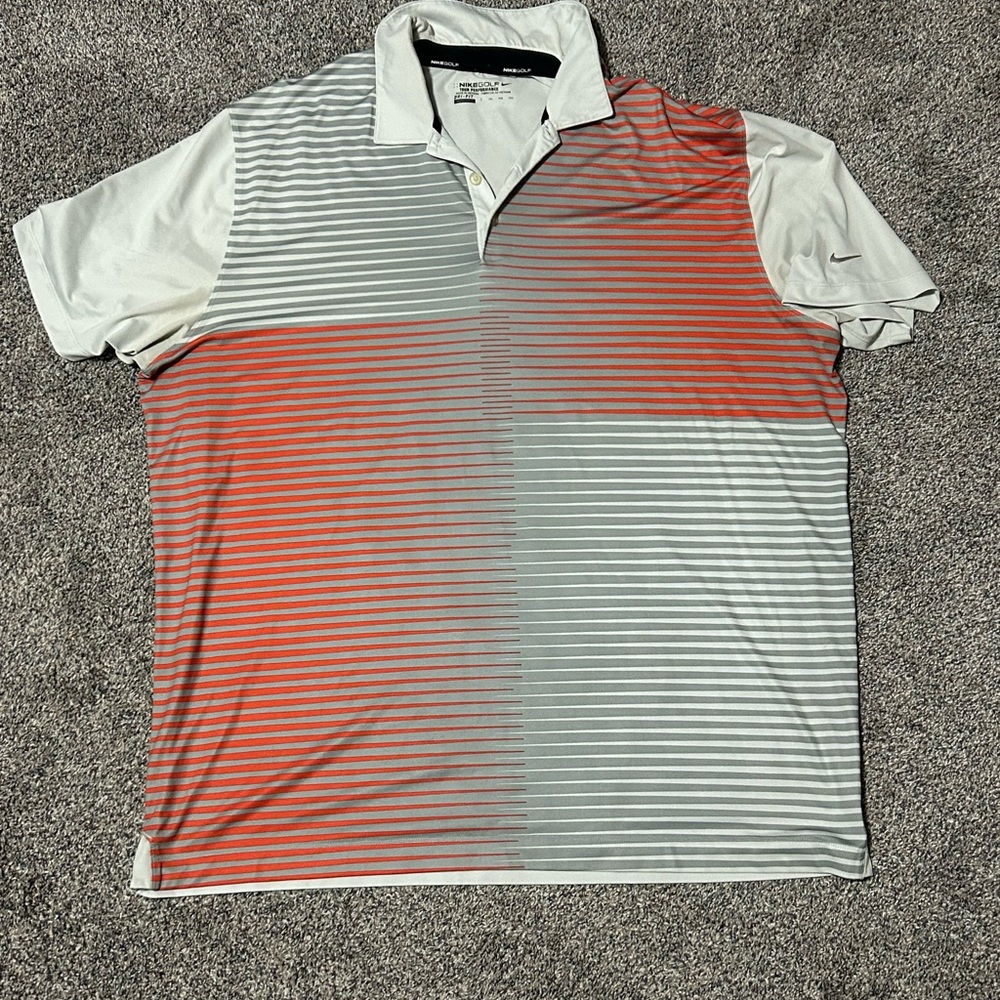 Nike Men's Polo Shirt - Orange and White Stripes